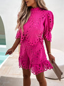 Anna - Elegantes zweiteiliges Satz mit Puffärmel Top und Mini Kurze Hosen