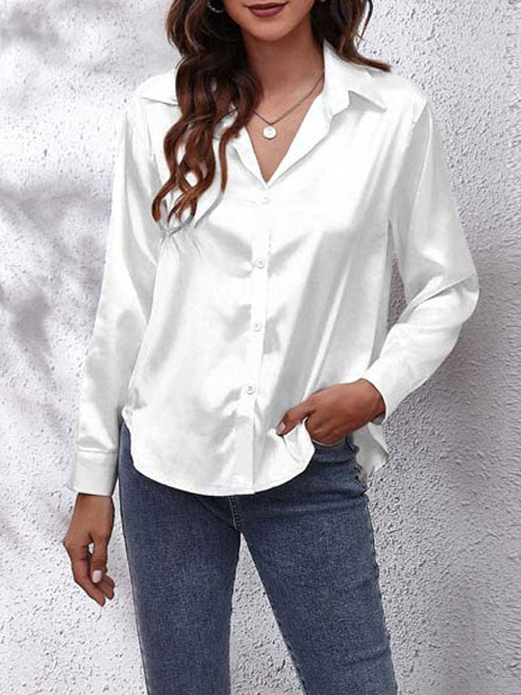 Caroline - Lässige locker sitzende Bluse mit langen Ärmeln und Umlegekragen