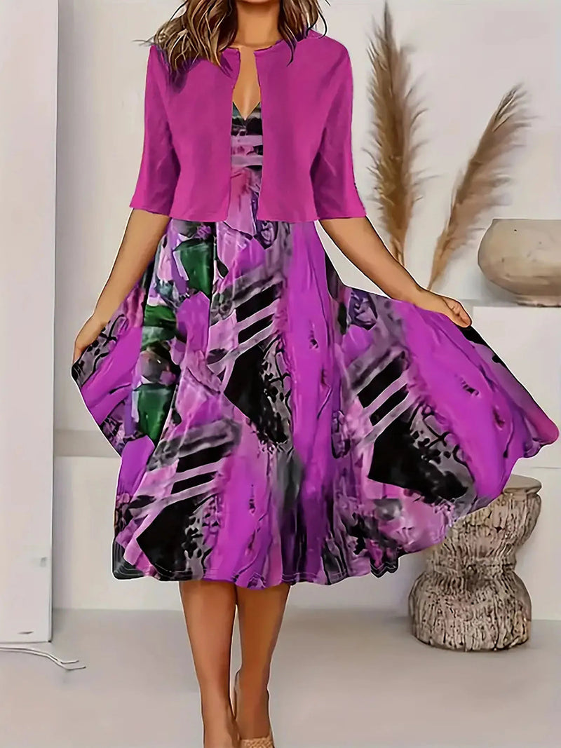 Denise – Blumendruck Midikleid mit Blazer und Kurzarm