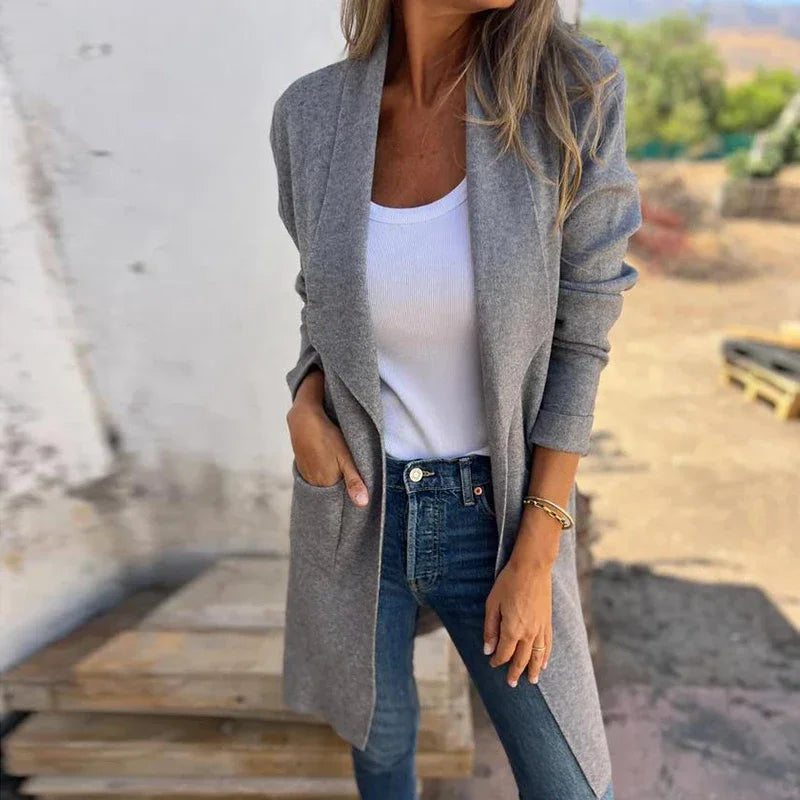 Clara - Langärmelig Strickjacke Mantel Mit Taschen