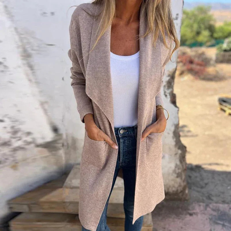 Clara - Langärmelig Strickjacke Mantel Mit Taschen