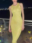 Anna – Stilvolles ärmelloses Schlanke Passform Langkleid mit breiten Trägern und rückenfreiem Design