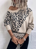 Chloe - Stilvoll Schulterfreie lange Ärmel Leopardenmuster Pullover