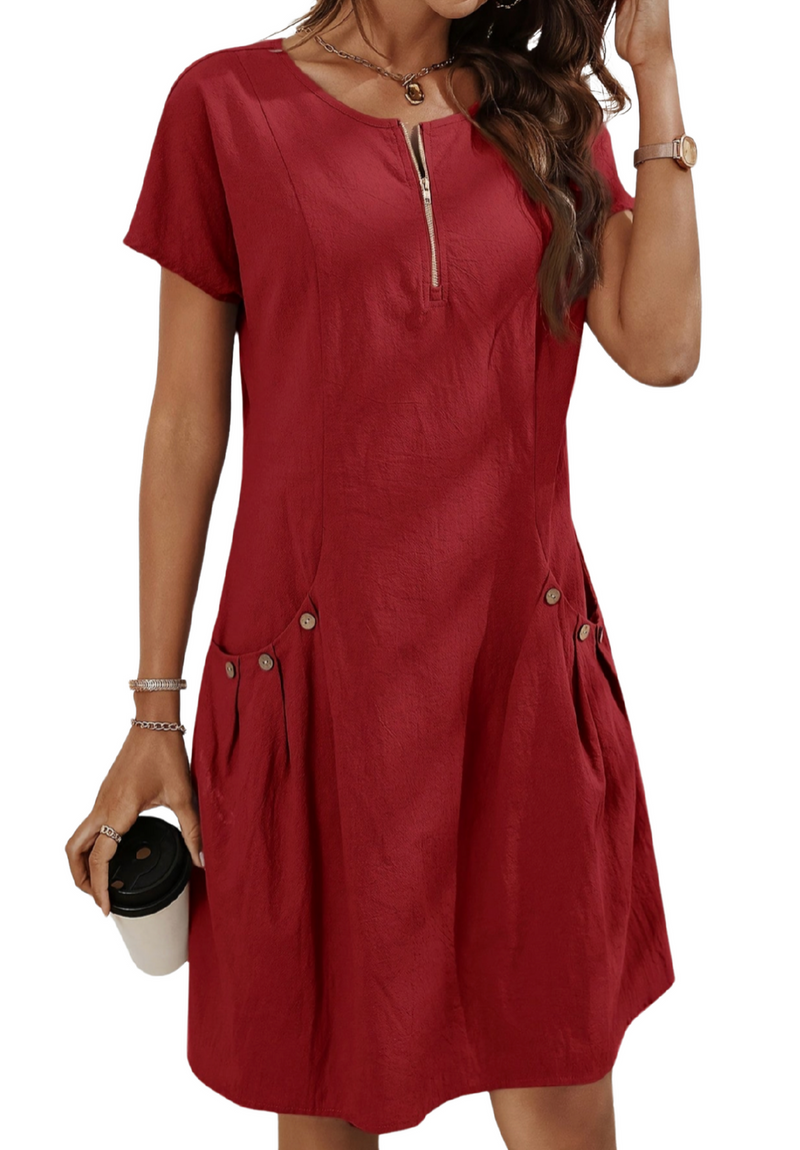 Aria – Lässiges Kurzarmkleid mit praktischem Reißverschluss