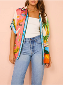 Alina - Zweiteiliges Set mit bedrucktem Oberteil mit kurzen Ärmeln und Hose mit weitem Bein und elastischer Taille