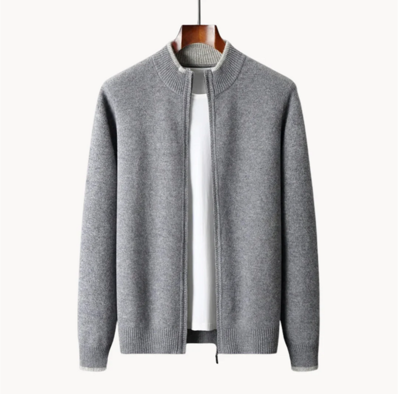 Dennis - Langärmeliger Gerippter Kragen Wolle Reißverschluss Pullover