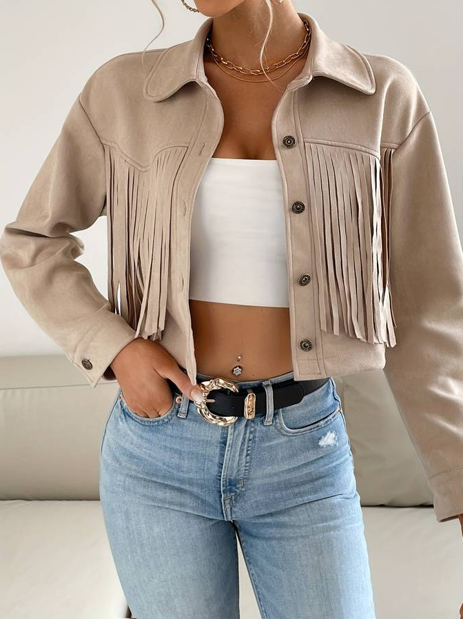 Lena - Luxuriöse Kurzjacke mit langen Ärmeln und Knöpfen