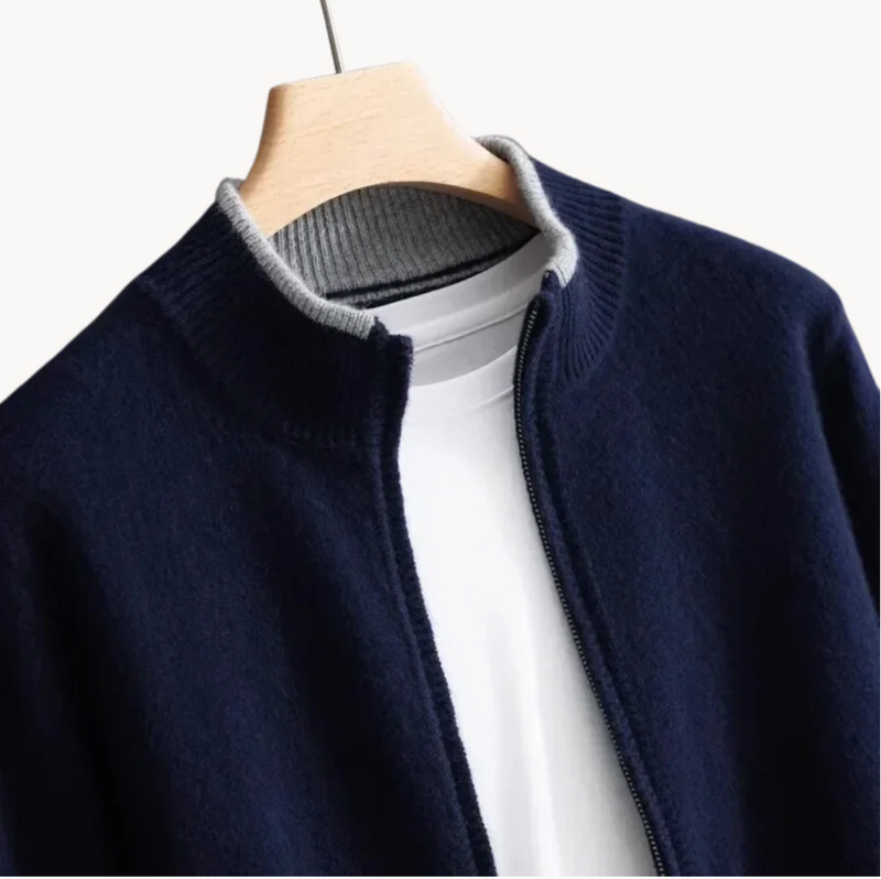 Dennis - Langärmeliger Gerippter Kragen Wolle Reißverschluss Pullover