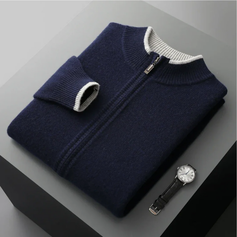 Dennis - Langärmeliger Gerippter Kragen Wolle Reißverschluss Pullover
