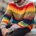 Adam - Langärmeliger Regenbogen Muster Rundhals Pullover