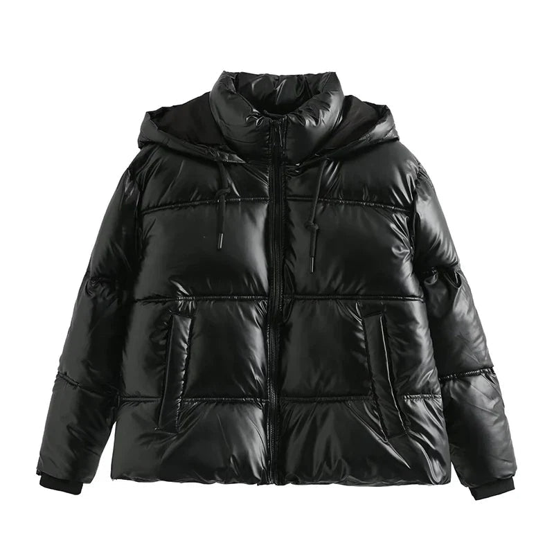 Freya - Langärmelige Puffer Kapuze Jacke Mit Reißverschluß