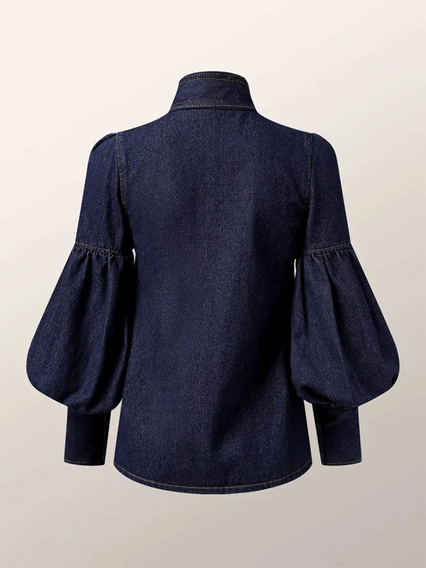 Sophie – Stylische Puffärmeln Bluse mit Schleifendetail und Knöpfe