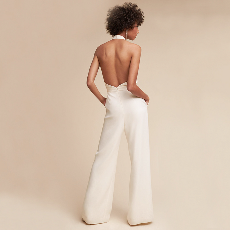 Zienna - Langer Jumpsuit mit tiefem V Ausschnitt ärmellosem Entwerfen und weitem Bein