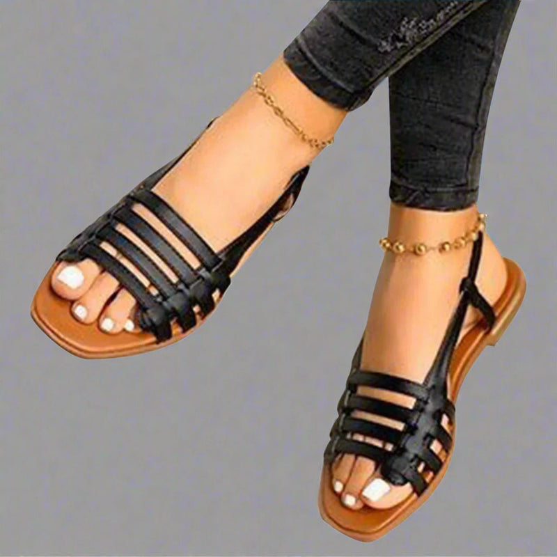 Aylin – Stylische flache Riemchensandalen mit rutschfester Sohle und offenem Zehenbereich