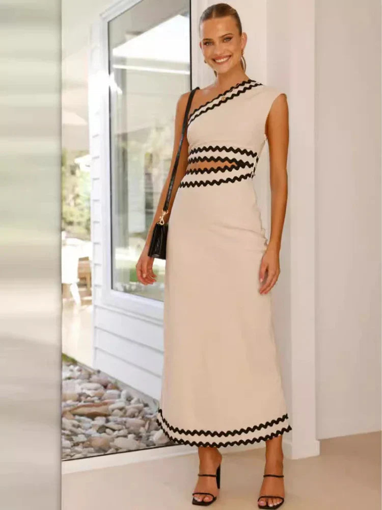 Alina - Lässiges One-Schulter-Midikleid mit Zickzack-Besatz design
