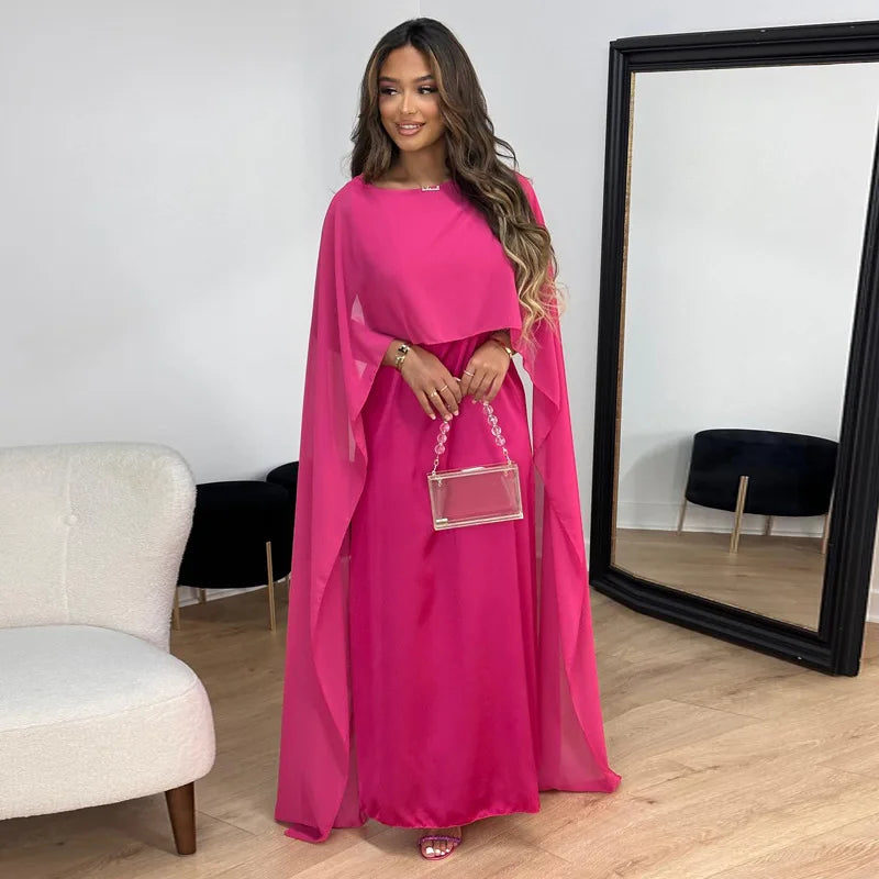 Emilia – Modisches langes Kleid mit Cape Ärmeln und U Boot Ausschnitt