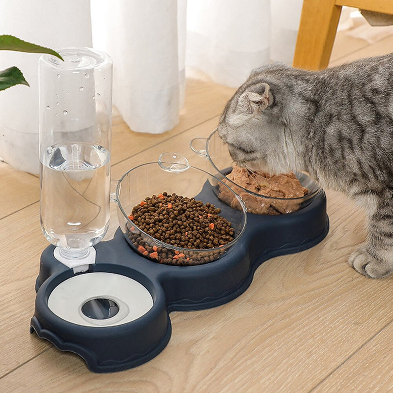 PawSip – 3 in 1 Katzenfutterautomat mit Wasserspender und Doppelnäpfen