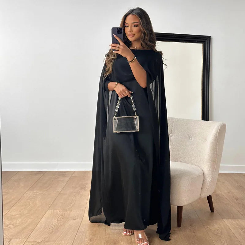 Emilia – Modisches langes Kleid mit Cape Ärmeln und U Boot Ausschnitt