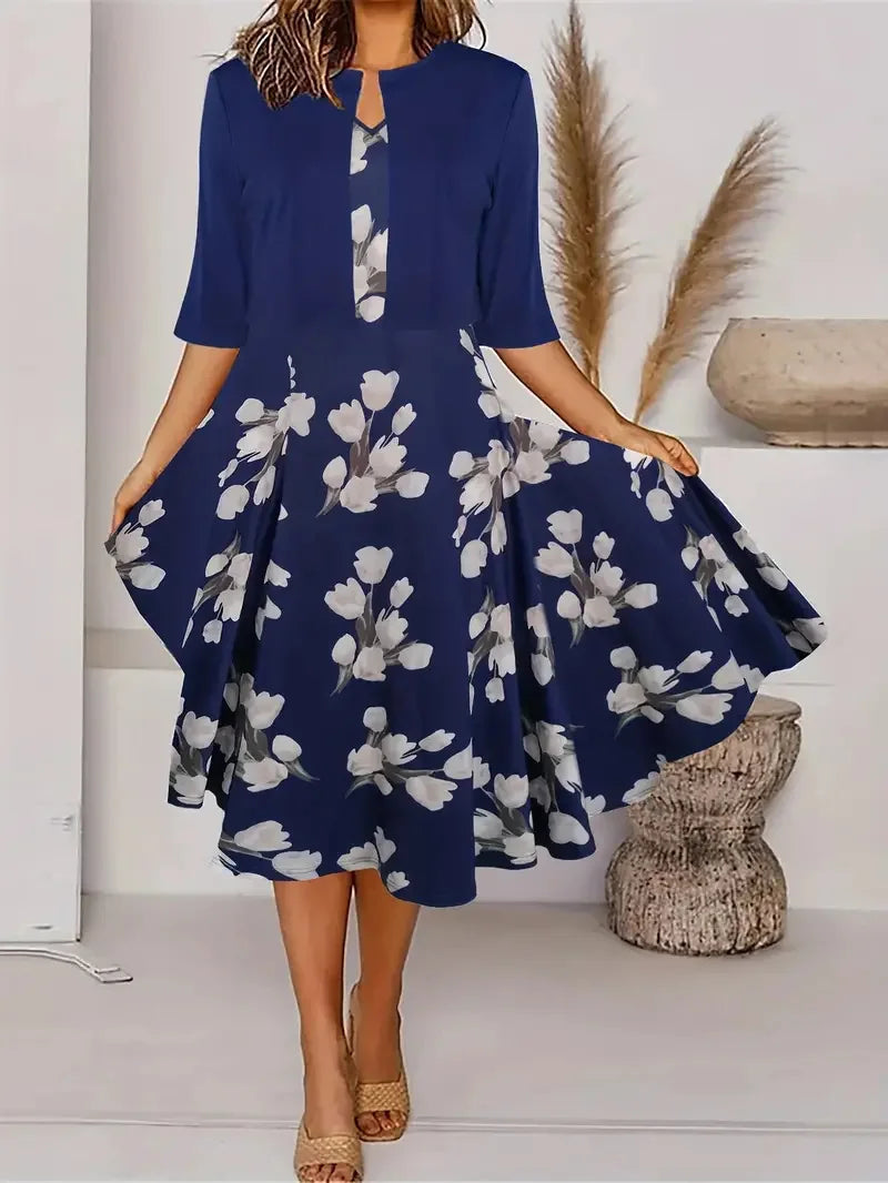 Denise – Blumendruck Midikleid mit Blazer und Kurzarm