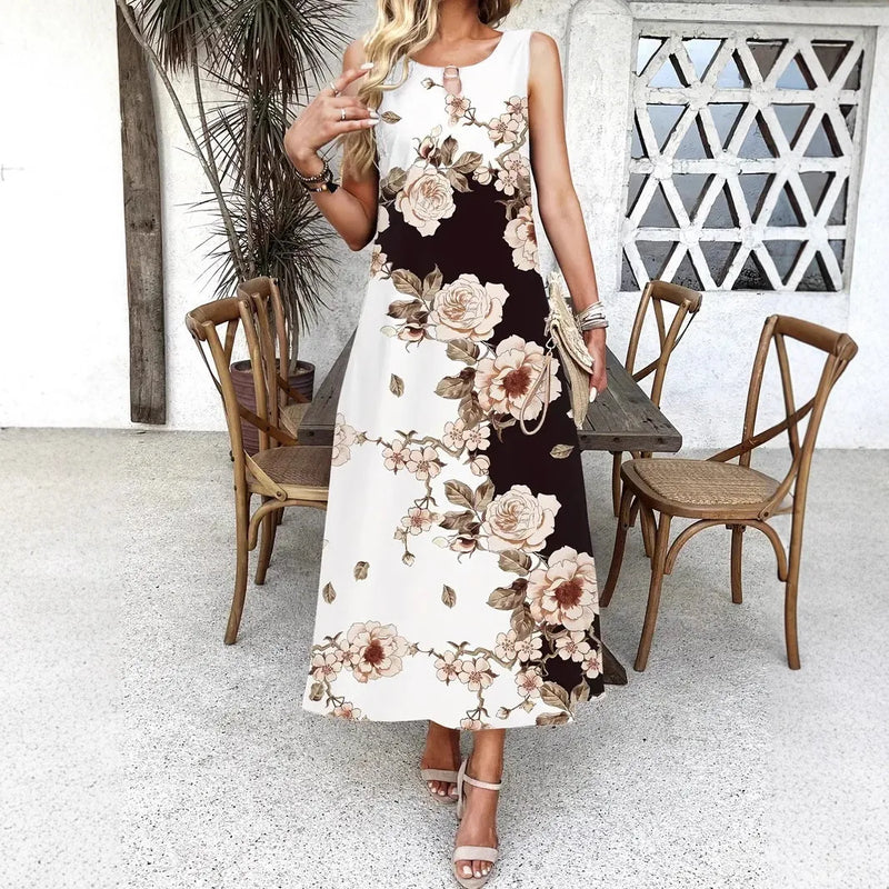 Maya – Ärmelloses Maxikleid mit Blumenmuster und lockerer Passform