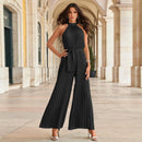 Zaniya – Ärmelloser Jumpsuit mit weitem Bein Plissee Entwerfen und Gürtel Taille