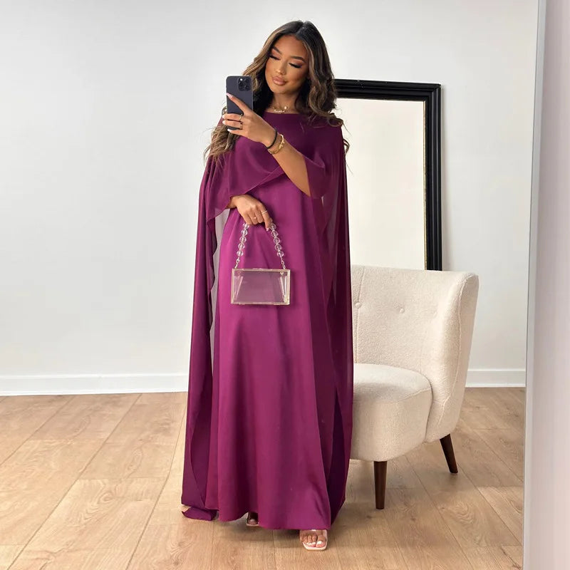 Emilia – Modisches langes Kleid mit Cape Ärmeln und U Boot Ausschnitt