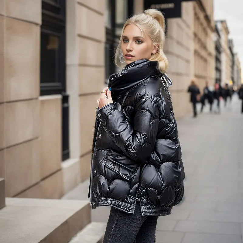 Mia - Langärmelig Reißverschluss Pufferjacke Mit Taschen