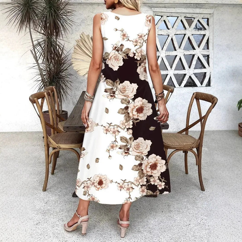 Maya – Ärmelloses Maxikleid mit Blumenmuster und lockerer Passform