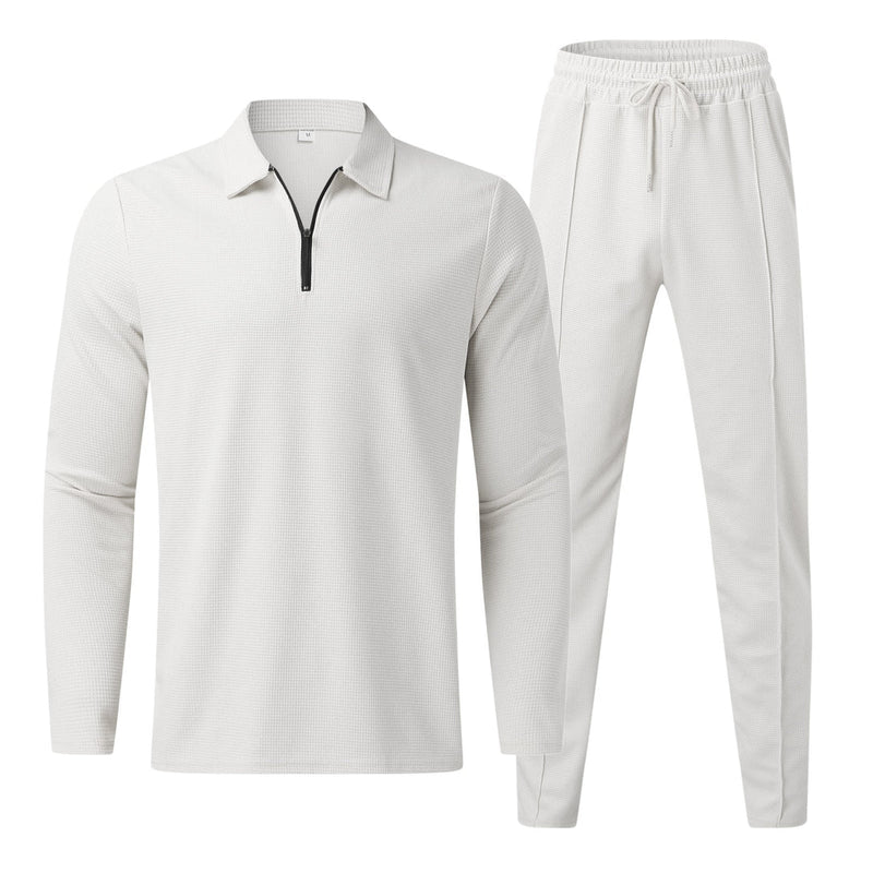 Paul – Zweiteiliges Set aus langärmligem Hemd mit Reißverschlusskragen und Hose mit Kordelzug