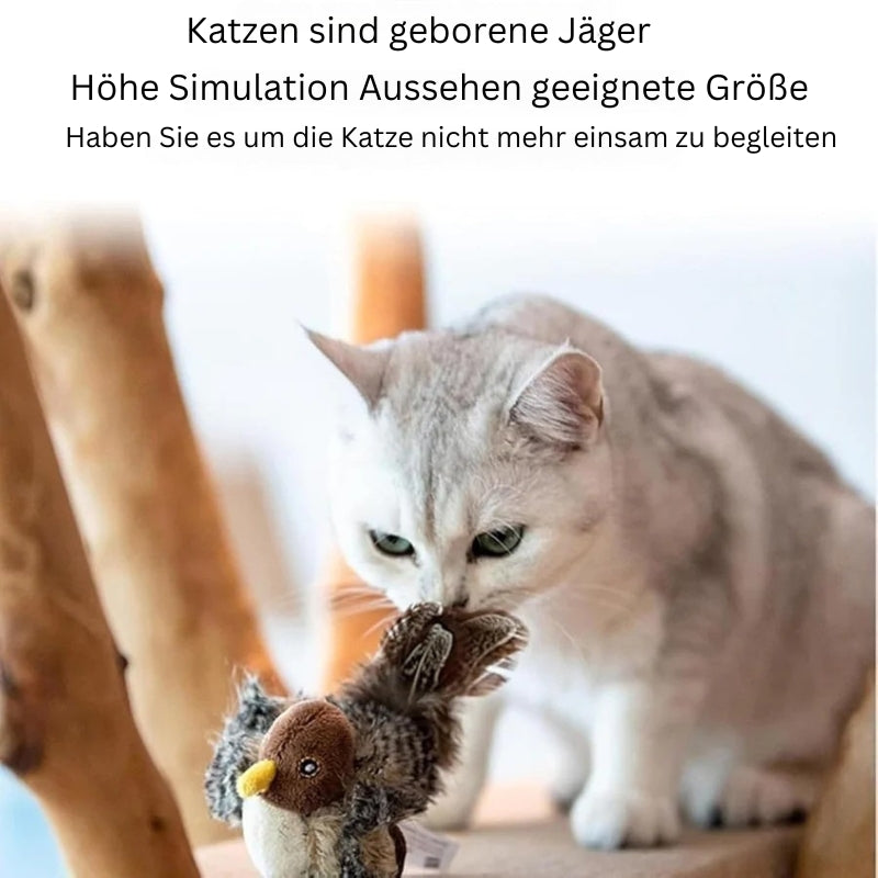 CatChasse - Elektrisches quietschendes Vogelspielzeug mit Federn und Zwitschergeräuschen für interaktives Katzenspiel