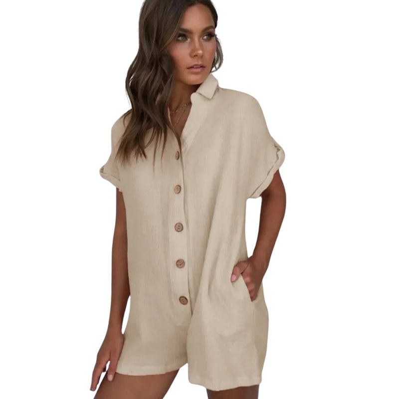 Ayleen – Lässiger Kurzarm Jumpsuit mit Knöpfen und Taschen
