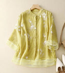 Amelie – Lässige Langarmbluse mit Rundhalsausschnitt und Knopfdetails