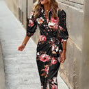 Zuleika - Lässiges langärmeliges gestreiftes Kleid mit bedrucktem Kragen