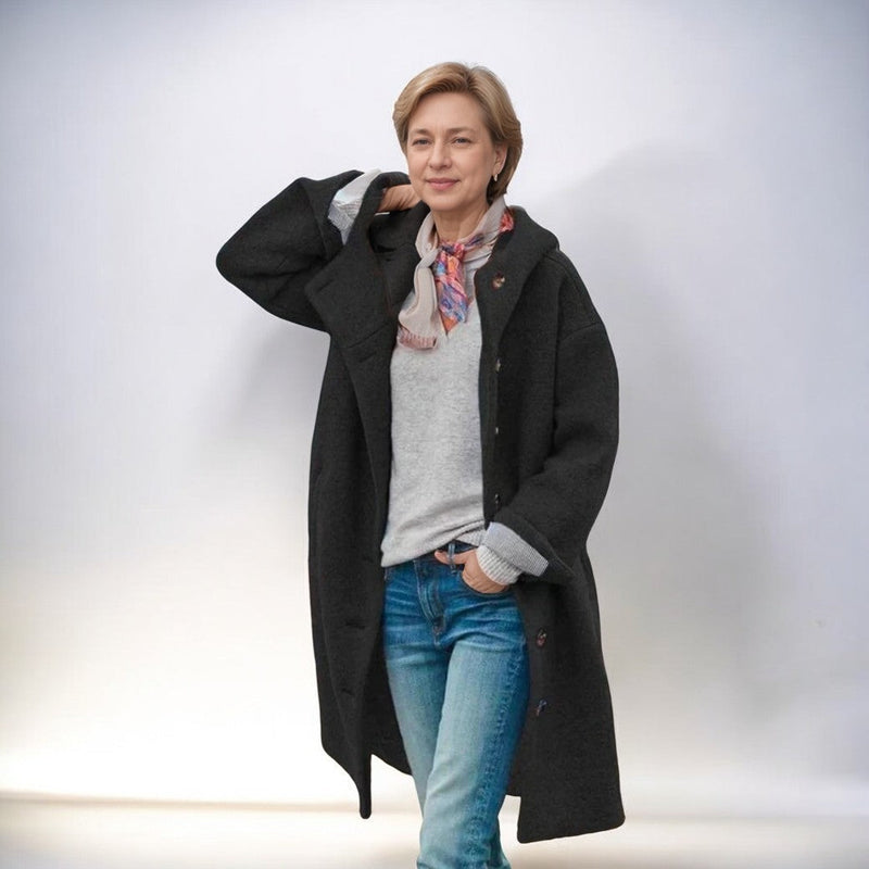 Anna - Langärmelig Kapuze Mantel Mit Knöpfen