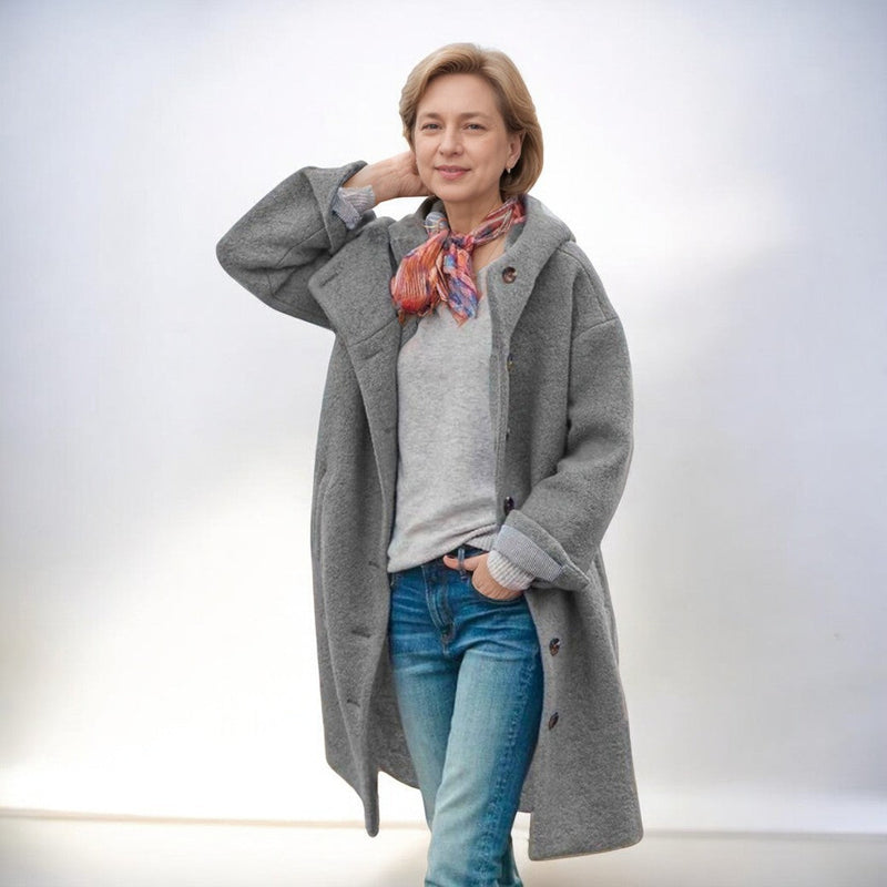 Anna - Langärmelig Kapuze Mantel Mit Knöpfen