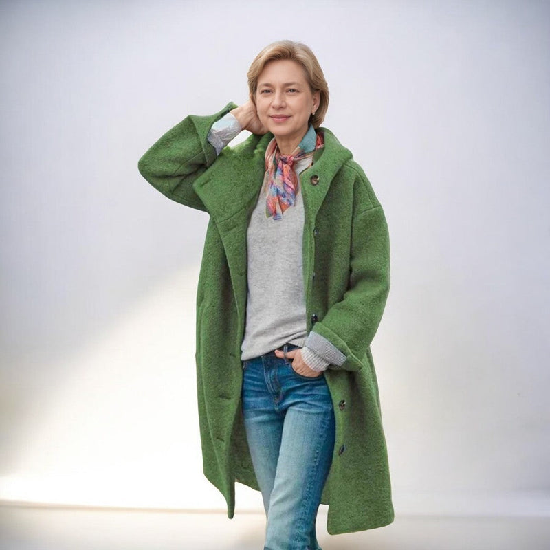 Anna - Langärmelig Kapuze Mantel Mit Knöpfen