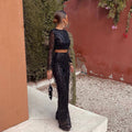 Carla – Modisches Langarm Crop Top mit Hose weitem Bein Zweiteiler