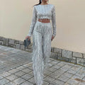 Carla – Modisches Langarm Crop Top mit Hose weitem Bein Zweiteiler