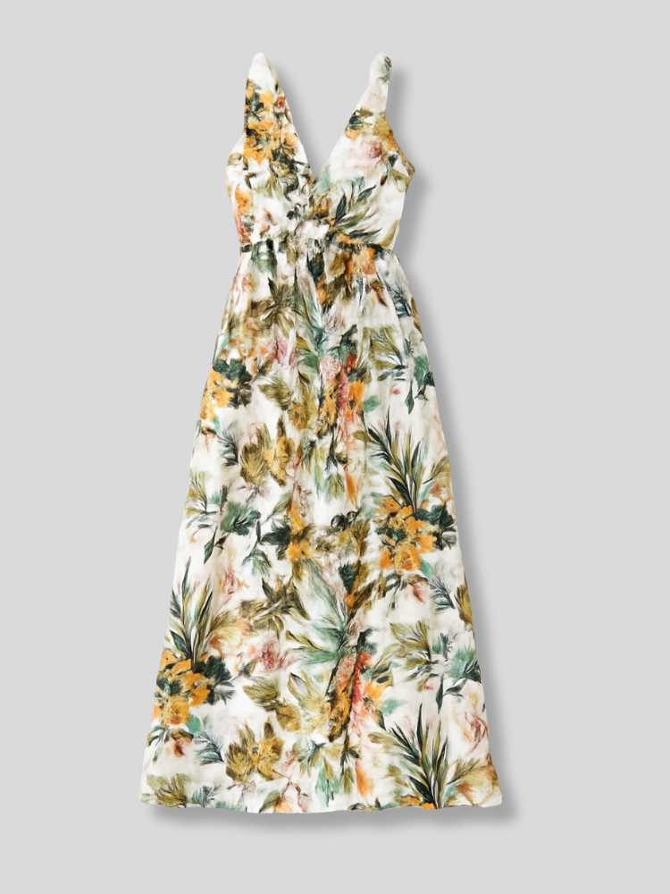 Dagmar - Modisches ärmelloses V Ausschnitt Kleid mit Blumendruck