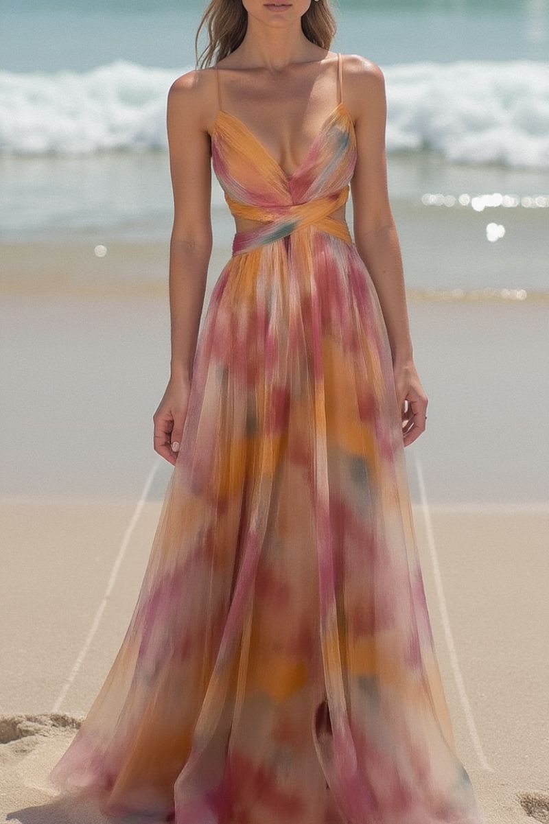 Nira – Elegantes ärmelloses fließendes Kleid mit Blumendruck und verstellbaren Trägern