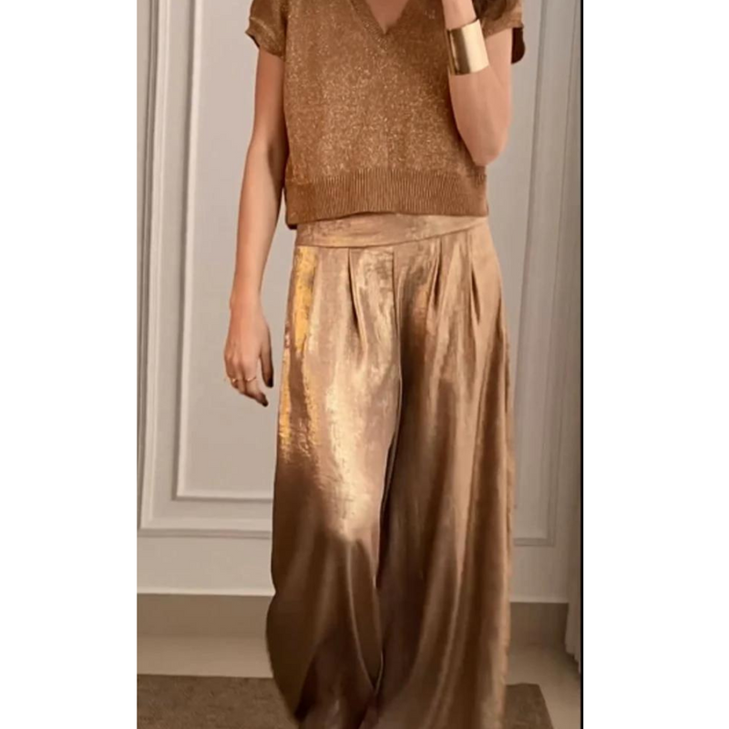 Leni - Bequeme Hose mit hoher Taille und weitem Bein und Taschen