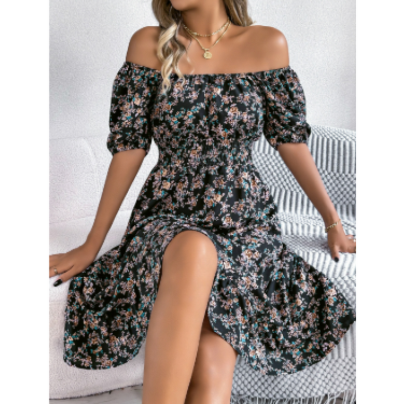 Luisa – Lässiges Schulterfrei Midikleid mit Blumenprint
