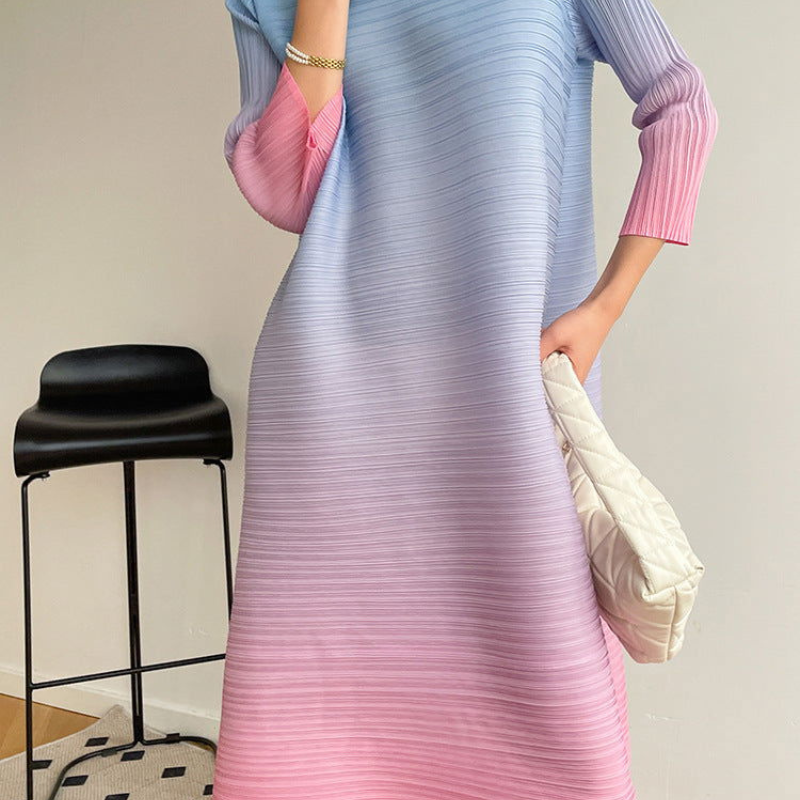 Ava - lässiger runder Hals Midi-Kleid mit drei Viertel Ärmel