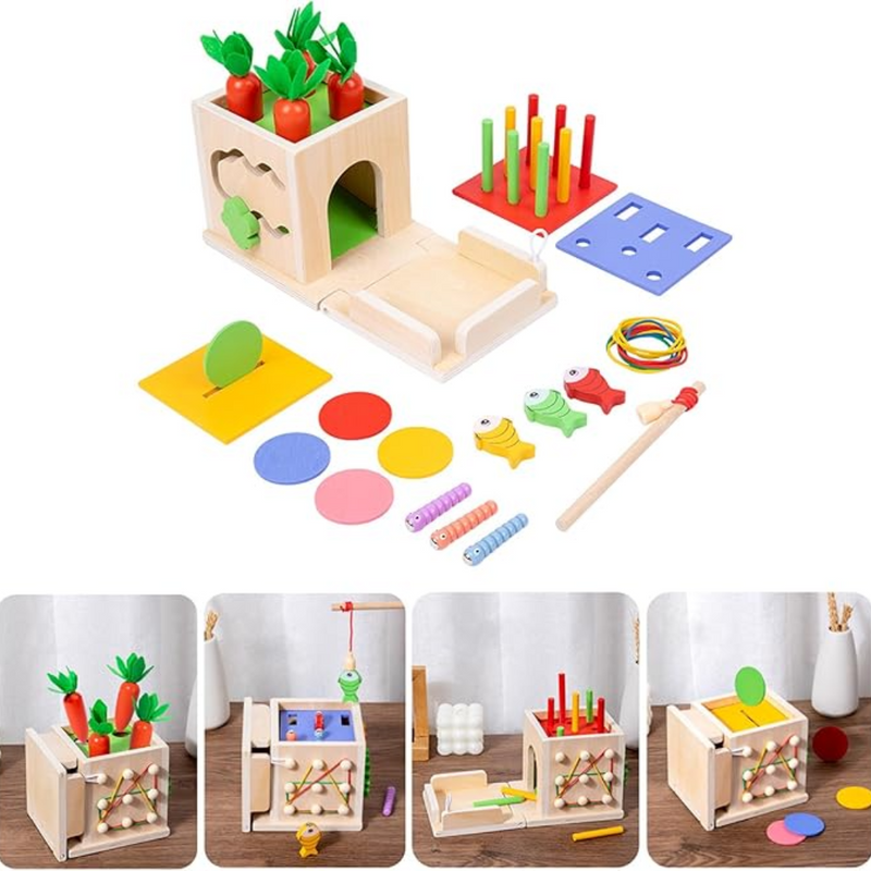 GrowPlay – Montessori Spielzeugset mit Karottenzieh Münzbox und Ballwurfset