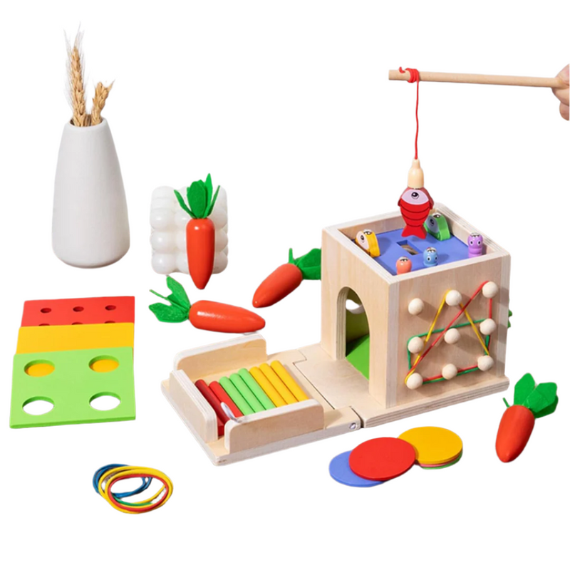 GrowPlay – Montessori Spielzeugset mit Karottenzieh Münzbox und Ballwurfset