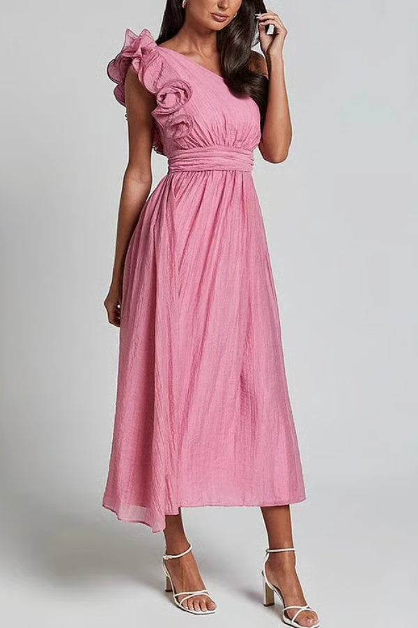 Elena - Lässiges One-Shoulder Midikleid mit fließendem Design