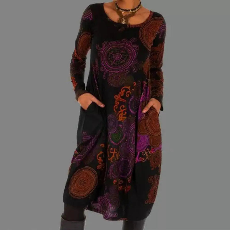 Calista - Elegantes Kleid mit langen Ärmeln und rundem Ausschnitt