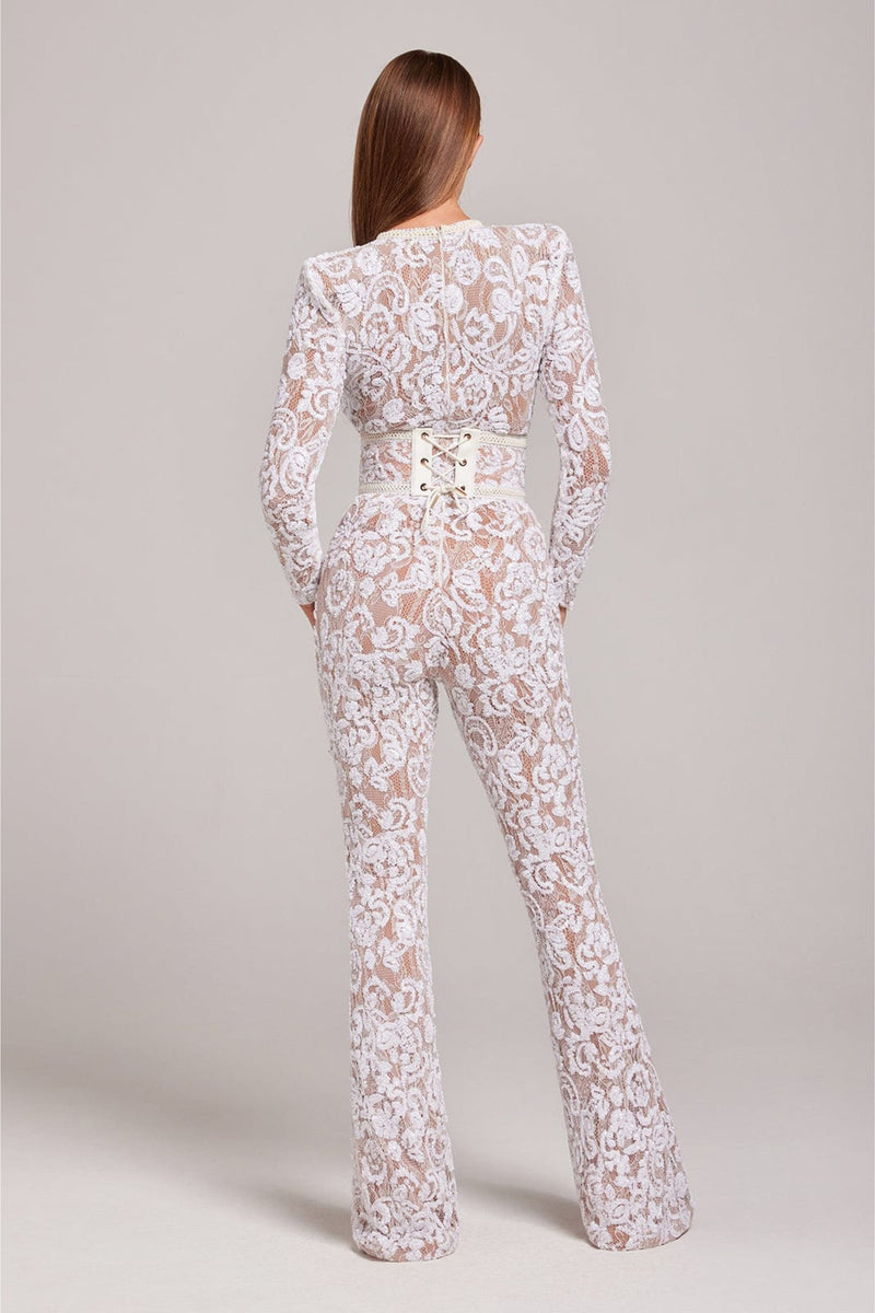 Doreen – Modischer Langarm Jumpsuit mit Rundhalsausschnitt und hohem Taillengürtel