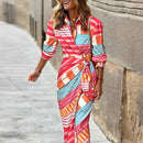 Zuleika - Lässiges langärmeliges gestreiftes Kleid mit bedrucktem Kragen