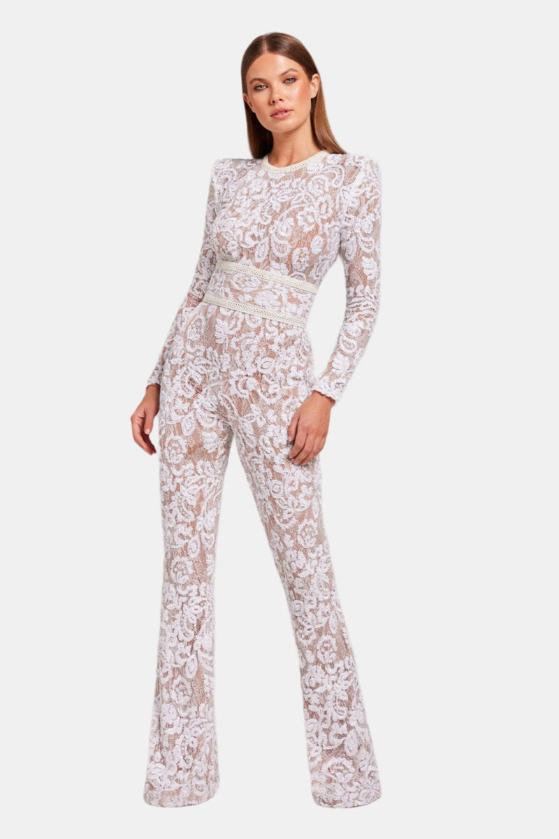 Doreen – Modischer Langarm Jumpsuit mit Rundhalsausschnitt und hohem Taillengürtel